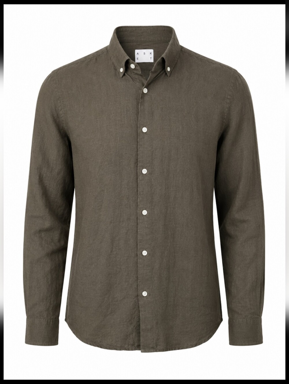 ASKET The Linen Shirt Men’s M Long Olive Brown 100% Linen Button Down Portugal